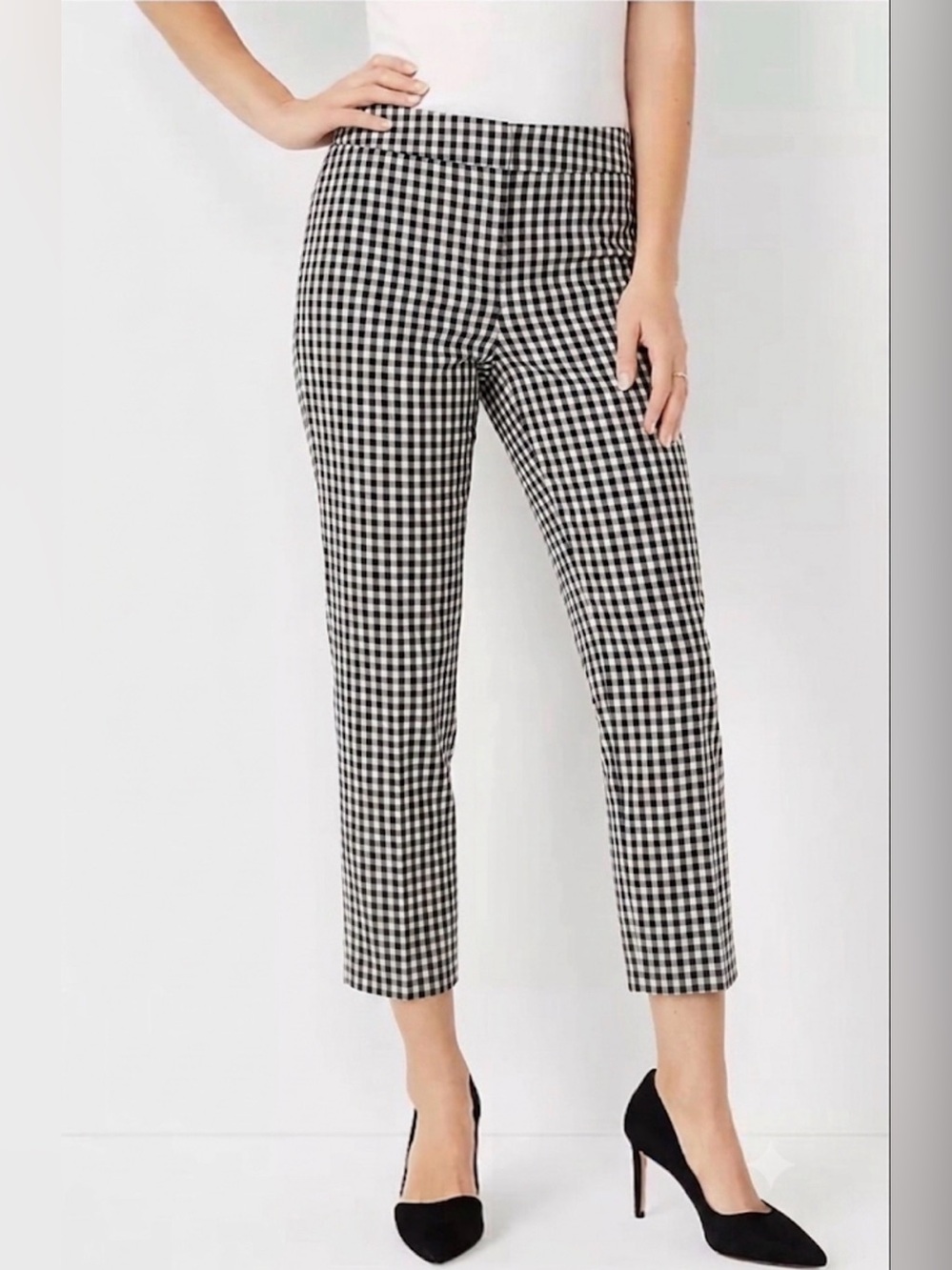 Ann Taylor Black & White Gingham Slim Dress Pants
